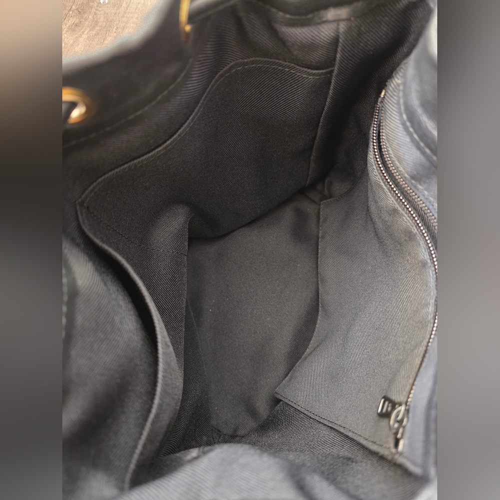 LONGCHAMP BUCKET BAG Black Leather Drawstring 2000s Vintage Designer Y2K - Picture 4 of 15